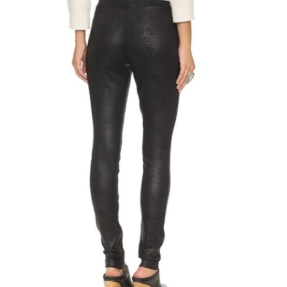 Free People Women's Mosshart Faux Leather Look Leggings Zippers Size XS Black